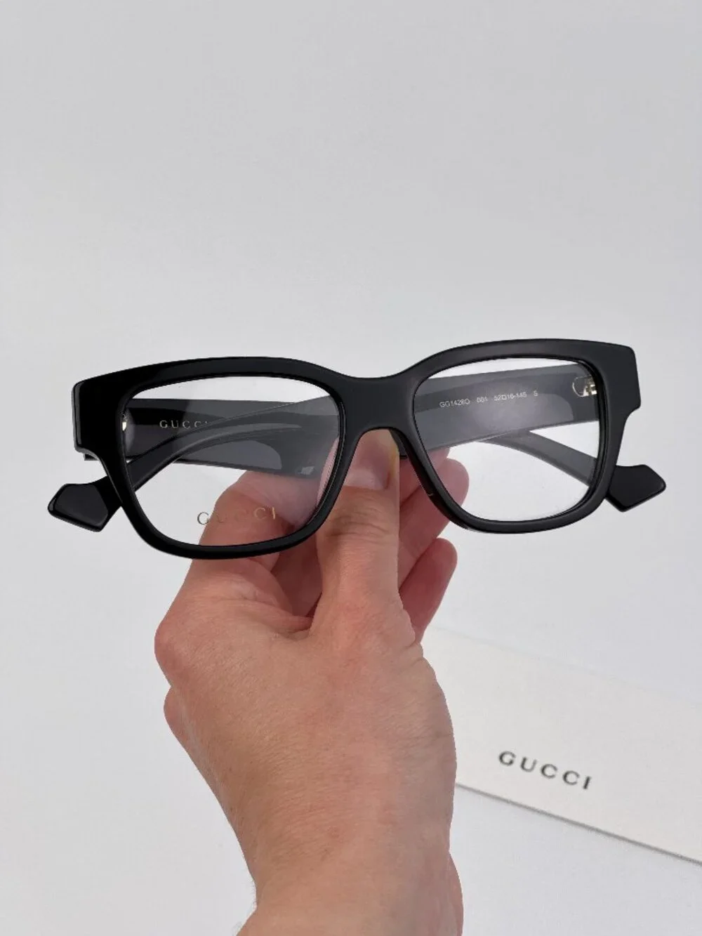 Gucci GG1428O 001 Square Eyeglasses Shiny Black NEW AUTHENTIC